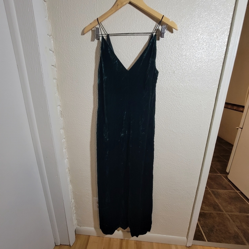 BCBGMaxazria Silk Rayon Velvet Midi Maxi Slit Slip Dress Open Back sz XS Emerald